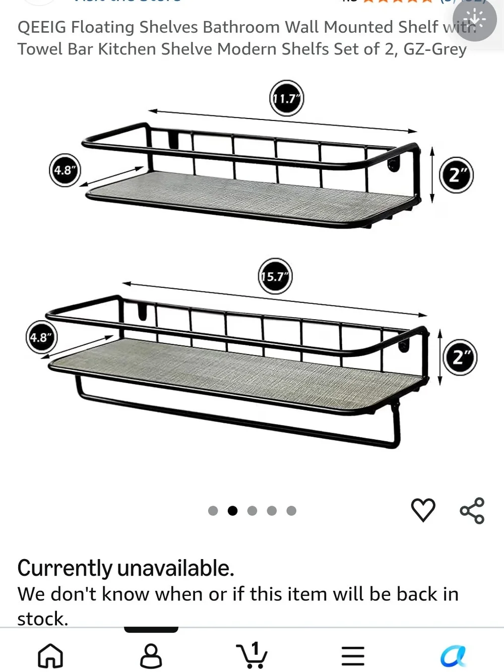 Black Metal Wall Shelf Set with Textured Gray Inserts